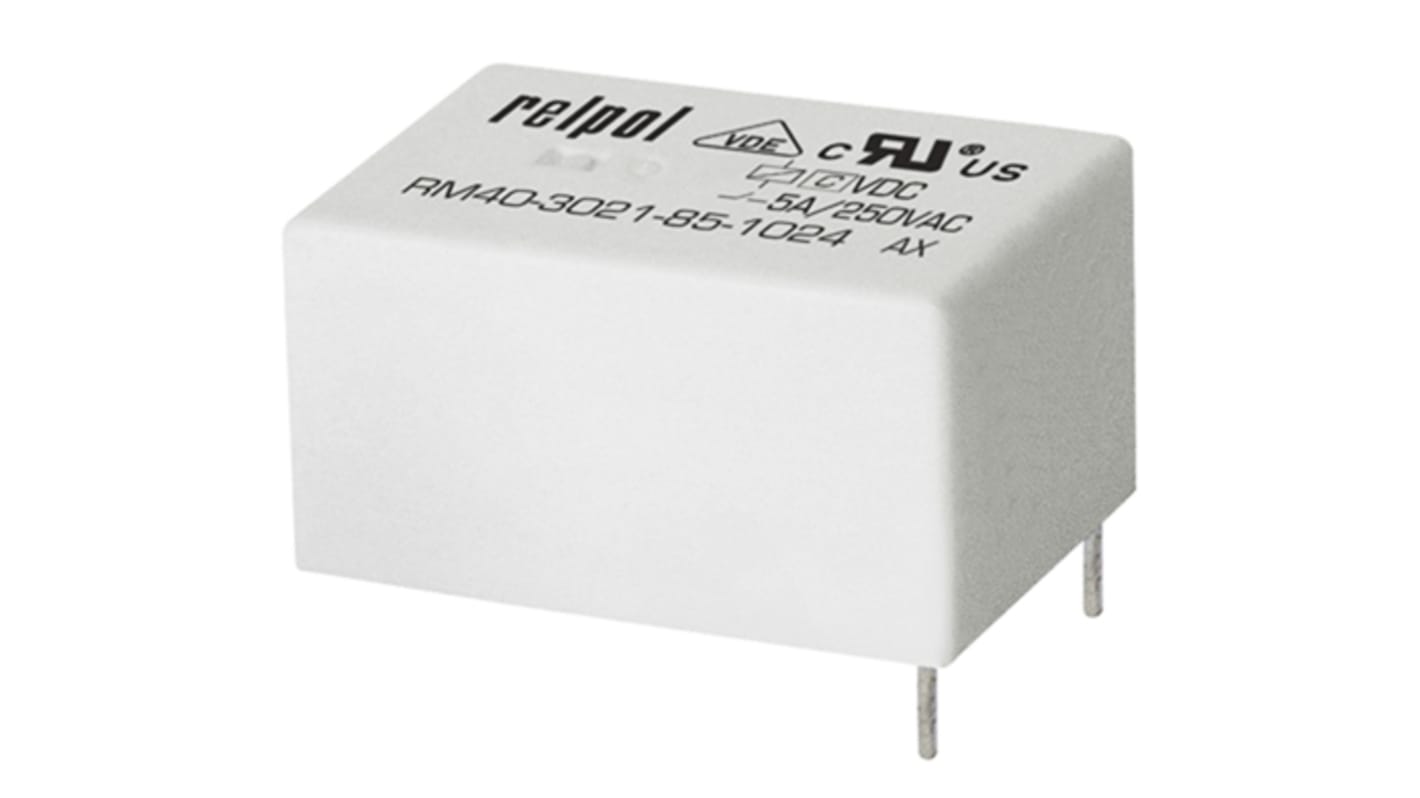 Relé de potencia sin enclavamiento Relpol de 1 polo, SPDT, bobina 12V dc, 5A, Montaje en PCB