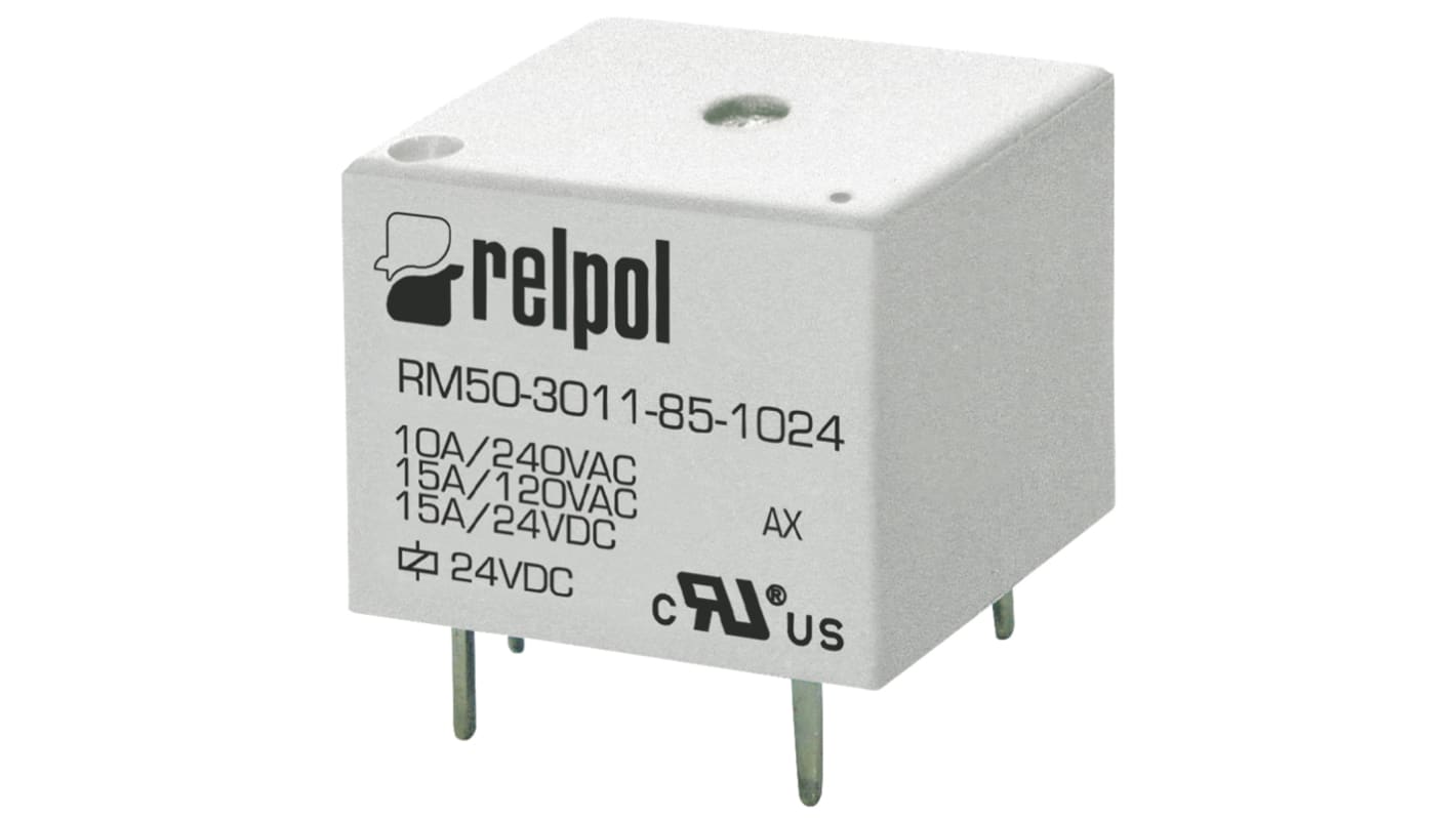 Relé de potencia sin enclavamiento Relpol de 1 polo, SPDT, bobina 3V dc, 15A, Montaje en PCB