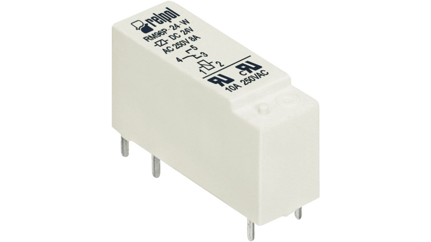 Relé de potencia sin enclavamiento Relpol de 1 polo, bobina 9V dc, 8A, Montaje en PCB