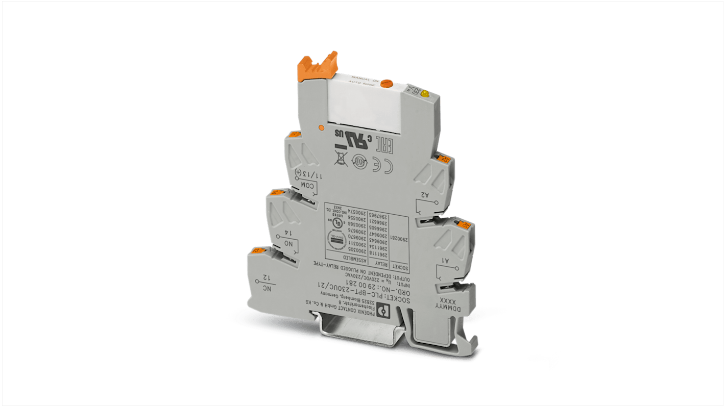 Phoenix Contact PLC-RPT-230UC/21/MS Series Interface Relay, DIN Rail Mount, 230V ac/dc Coil, SPDT, 1-Pole