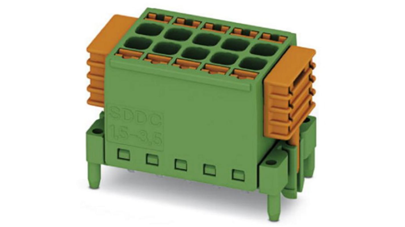 Phoenix Contact SDDC 1.5/ 5-PV-3.5 Series PCB Terminal Block, 5-Contact, 3.5mm Pitch, Through Hole Mount, 2-Row, Screw