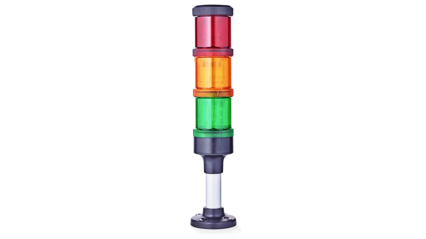 Torretta di segnalazione AUER Signal, 24 V ca/cc, LED, 3 elementi, lenti Rosso/Verde/Ambra