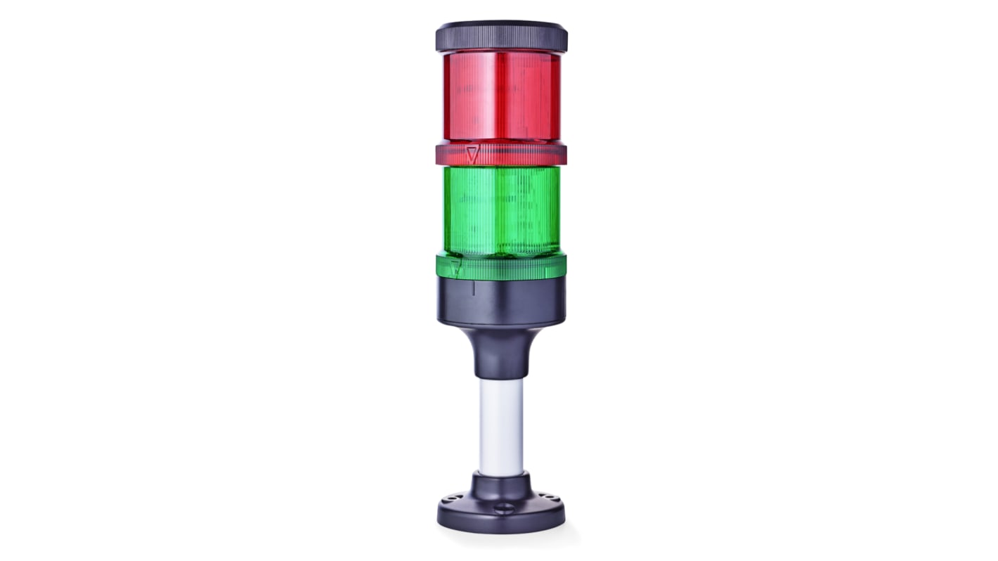 AUER Signal ECOmodul70 Series Red/Green Signal Tower, 2 Lights, 24 V ac/dc, Base Mount