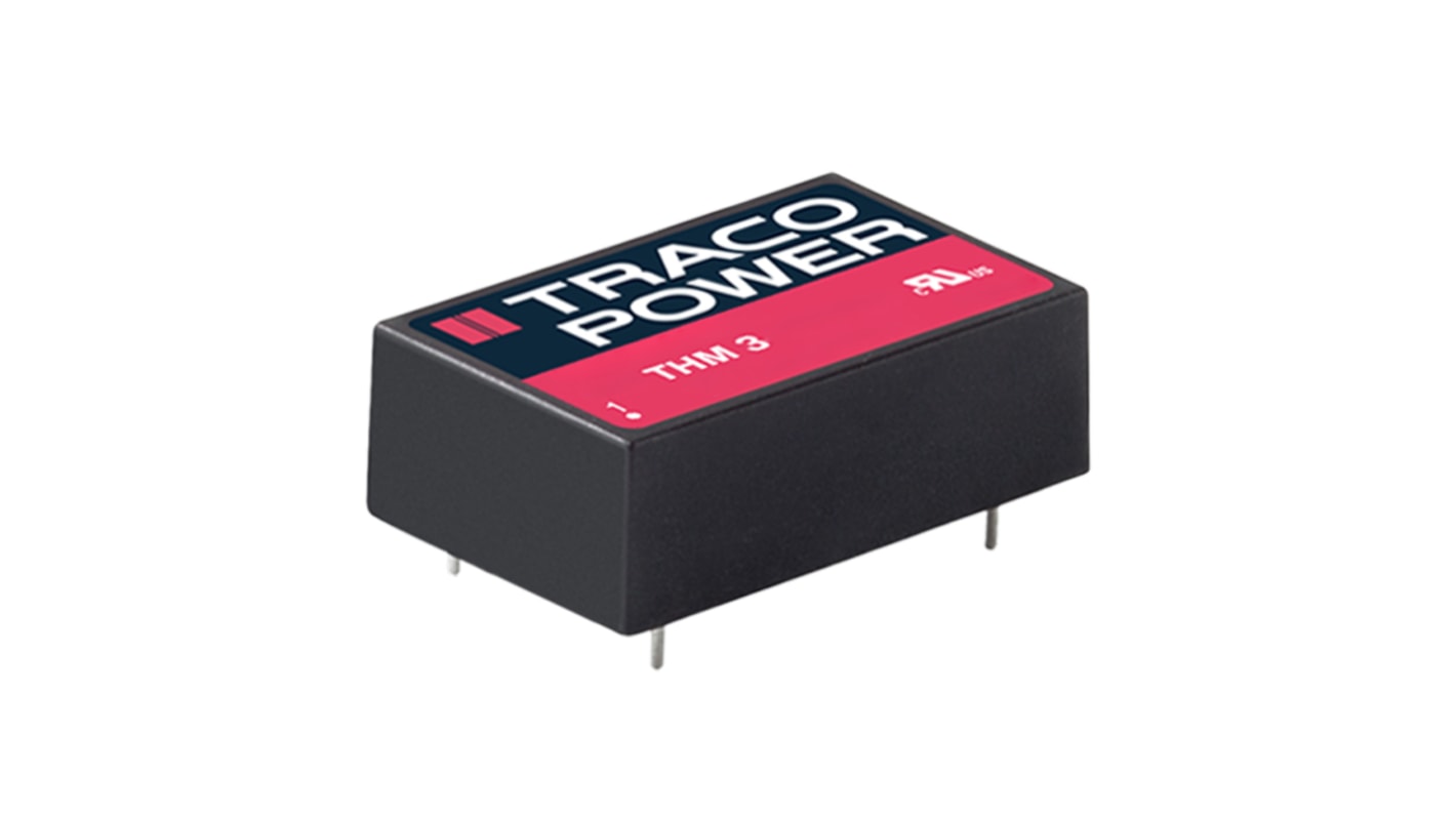 TRACOPOWER THM 3 DC-DC Converter, 5V dc/ 600mA Output, 4.5 → 9 V dc Input, 3W, PCB Mount, +90°C Max Temp -40°C