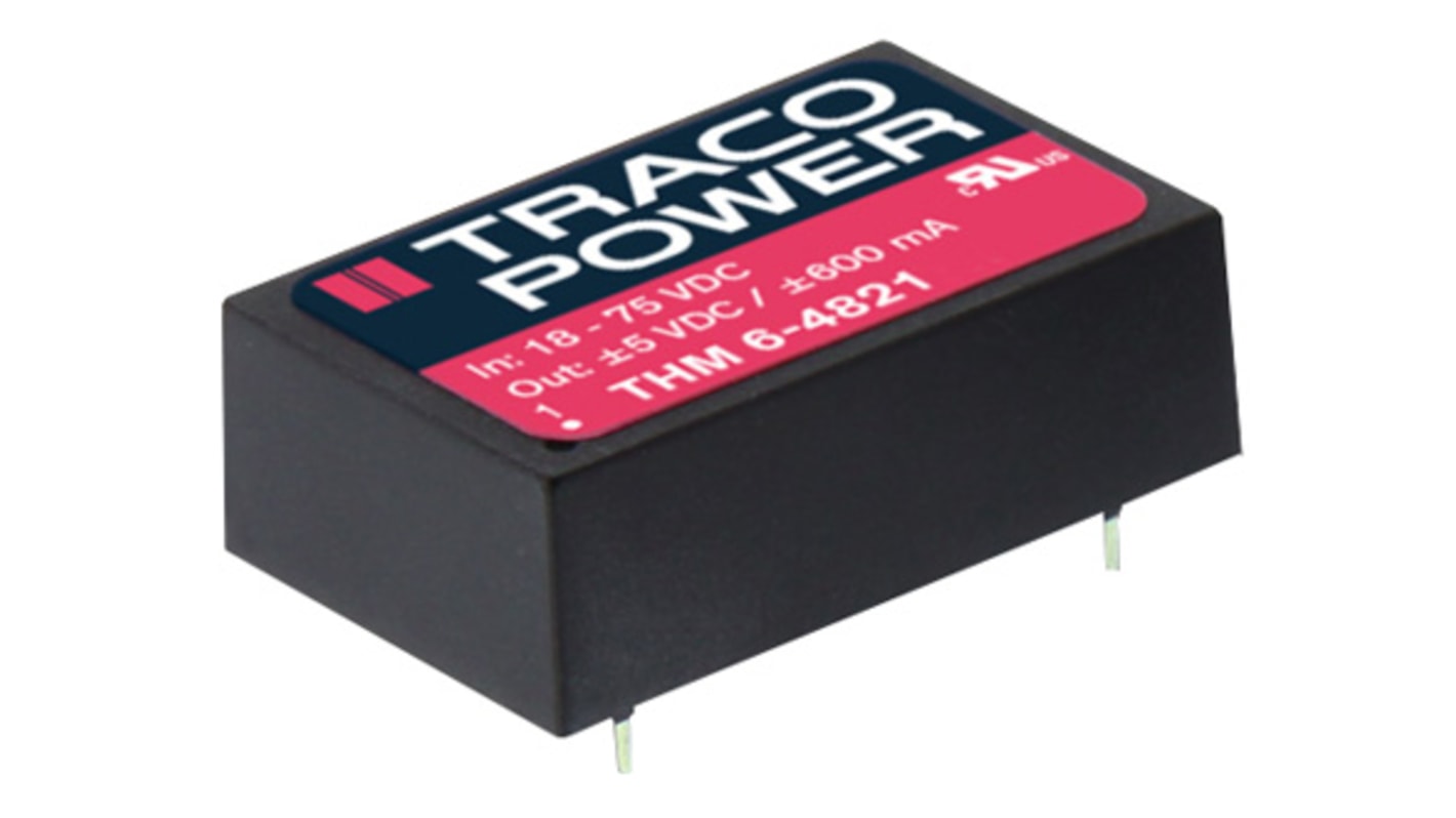 TRACOPOWER THM 6 DC-DC Converter, 12V dc/ 500mA Output, 9 → 18 V dc Input, 6W, PCB Mount, +90°C Max Temp -40°C