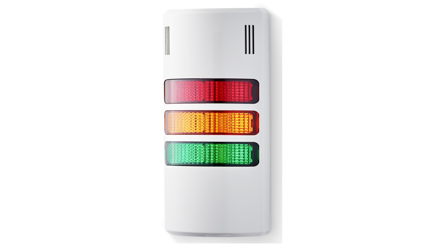 AUER Signal halfDOME90 Series Red/Green/Amber Buzzer Signal Tower, 3 Lights, 24 V ac/dc, Base Mount