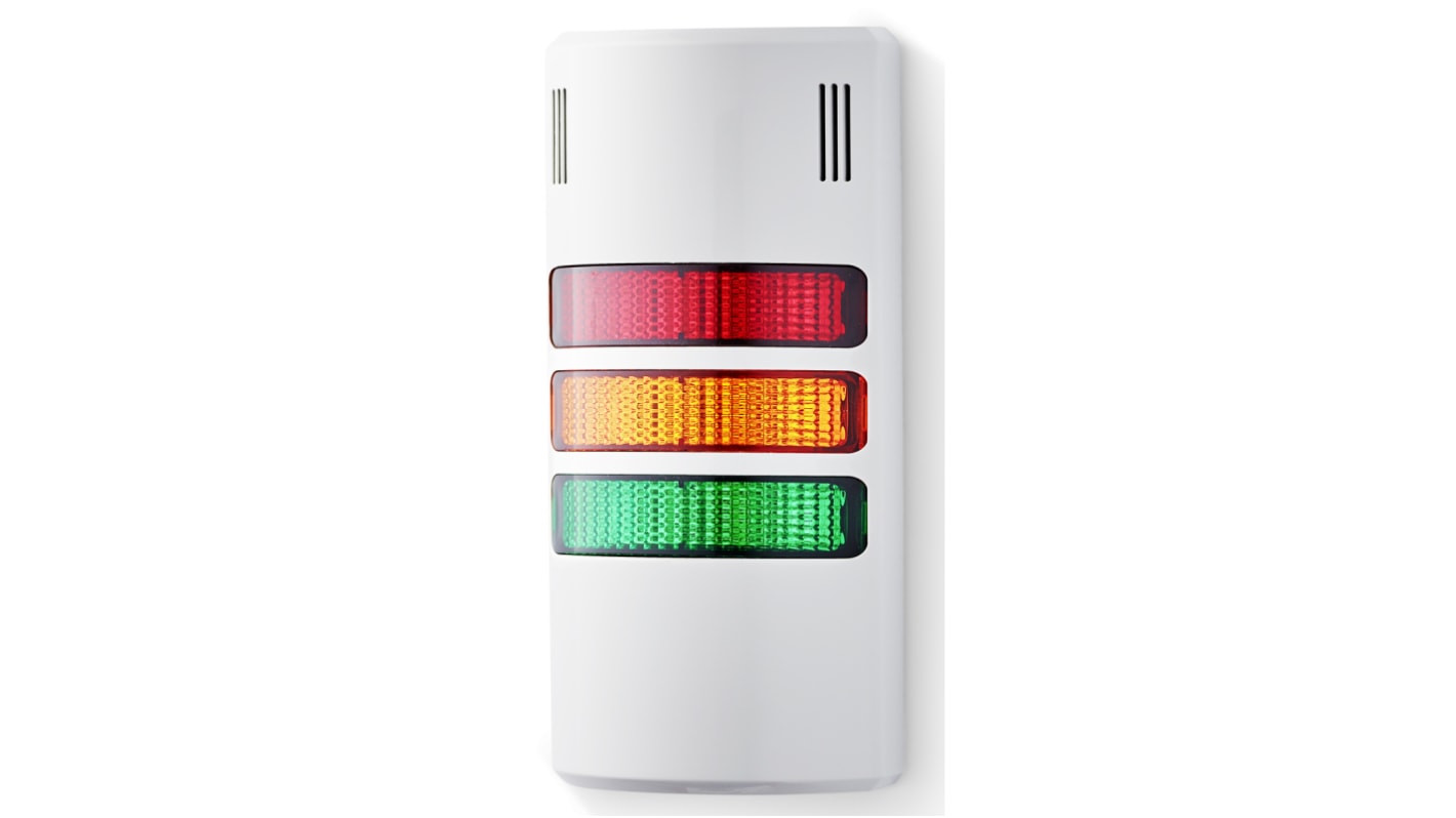 Torretta di segnalazione AUER Signal, 230 V c.a., 240 V c.a., LED, 3 elementi, lenti Rosso/Verde/Ambra, con Cicalino
