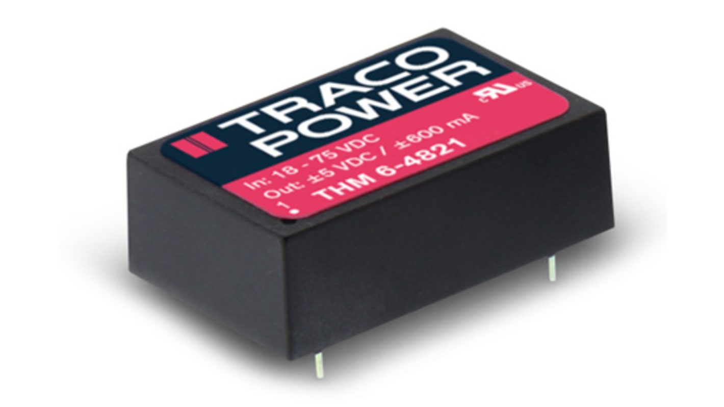 TRACOPOWER THM 6 DC-DC Converter, 12V dc/ 500mA Output, 9 → 18 V dc Input, 6W, PCB Mount, +90°C Max Temp -40°C