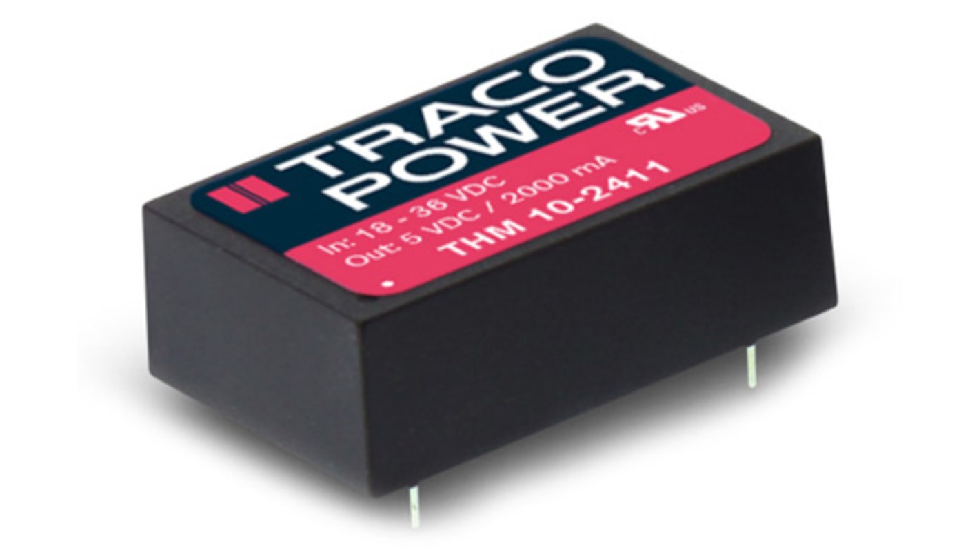 TRACOPOWER THM 10 DC-DC Converter, ±12V dc/ ±416mA Output, 4.5 → 9 V dc Input, 10W, PCB Mount, +90°C Max Temp