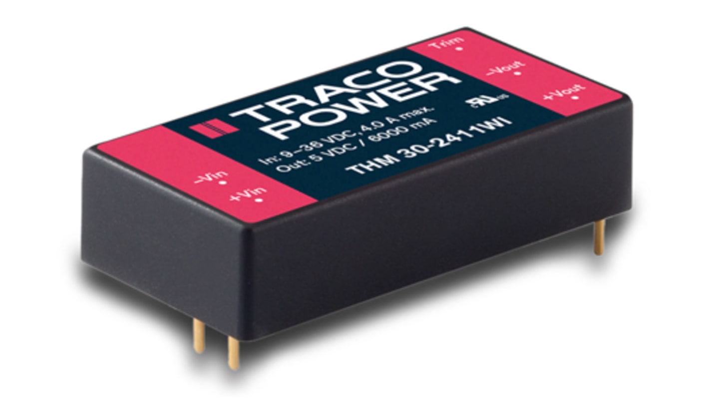 TRACOPOWER THM 30 WI DC-DC Converter, 12V dc/ 2.5A Output, 18 → 75 V dc Input, 30W, PCB Mount