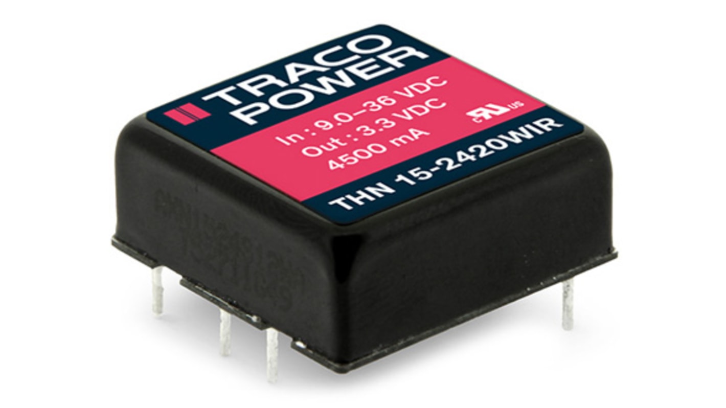 TRACOPOWER THN 15WIR DC-DC Converter, 24V dc/ 625mA Output, 36 → 110 V dc Input, 15W, PCB Mount, +85°C Max Temp