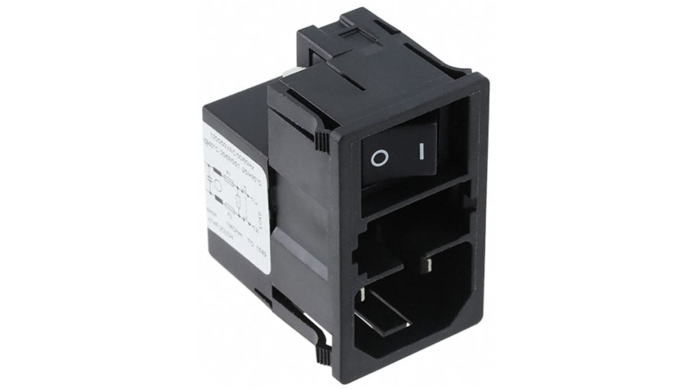 Schurter 1A, 125 V ac, 250 V ac Male Panel Mount Filtered IEC Connector 2 Pole KMF0.2113.11 , Quick Connect 2 Fuse