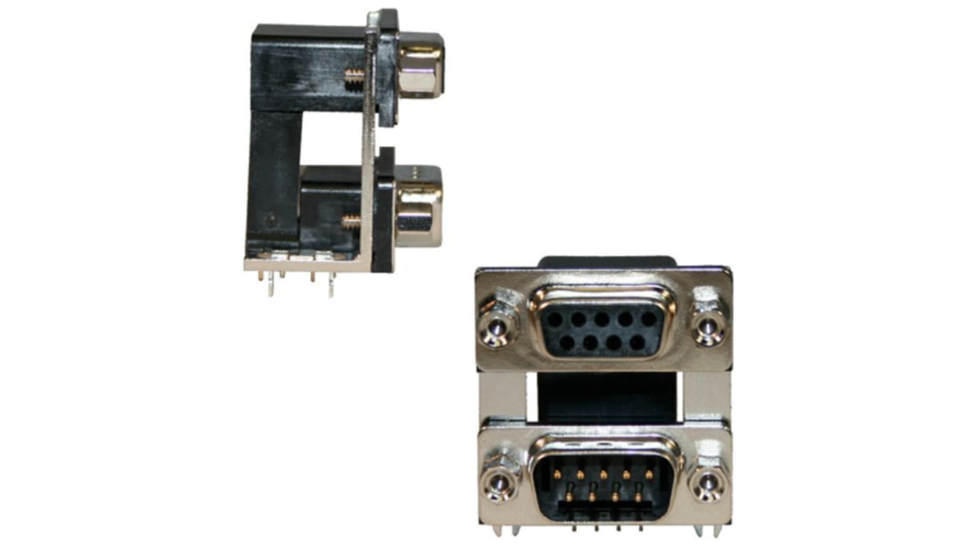 Conector D-sub Norcomp, Serie 189, paso 2.769mm, Ángulo de 90° D-Sub de dos puertos, Orificio Pasante, Hembra/Macho,