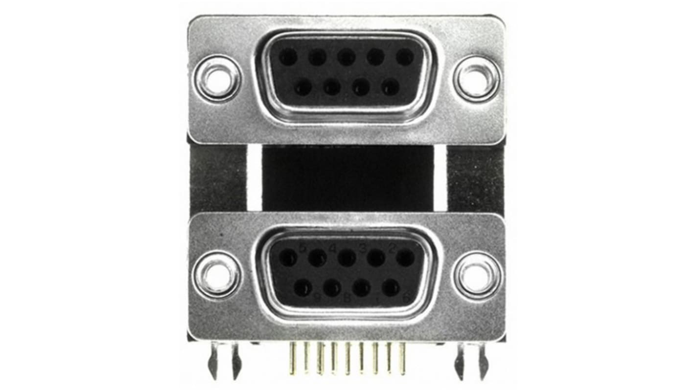 Stohovaný konektor PCB D-Sub, řada: 189, počet kontaktů: 9, orientace těla: Pravý úhel, Montáž na plošný spoj, rozteč: