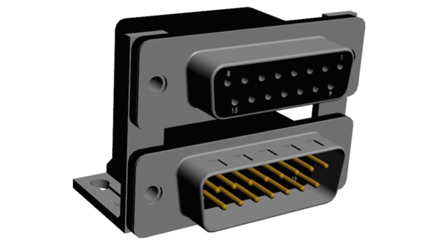 Norcomp 189 15 Way Right Angle Through Hole D-sub Connector Female/Male, 2.769mm Pitch, with 4-40 Hex Standoff, Fork