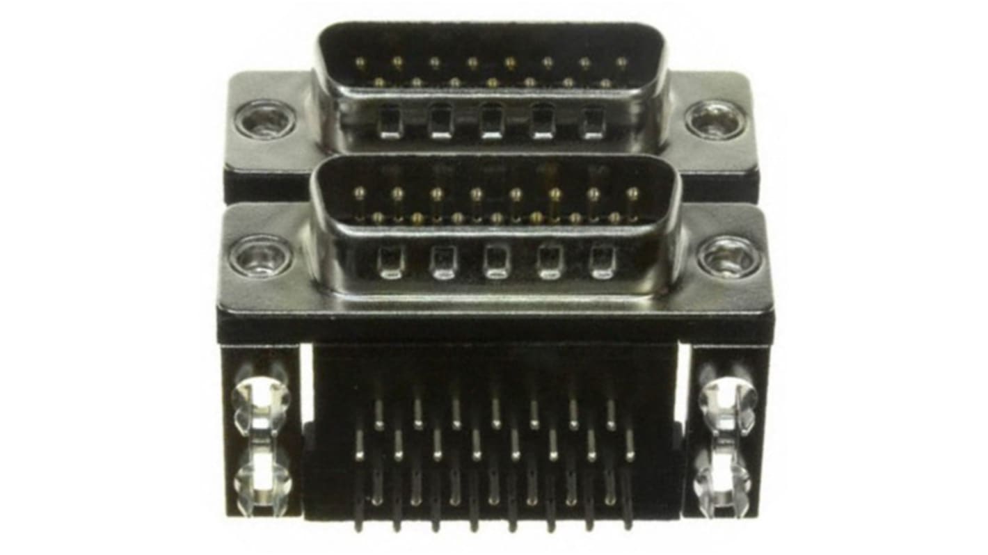 Conector D-sub Norcomp, Serie 189, paso 2.769mm, Ángulo de 90° D-Sub de dos puertos, Orificio Pasante, Macho/Macho,