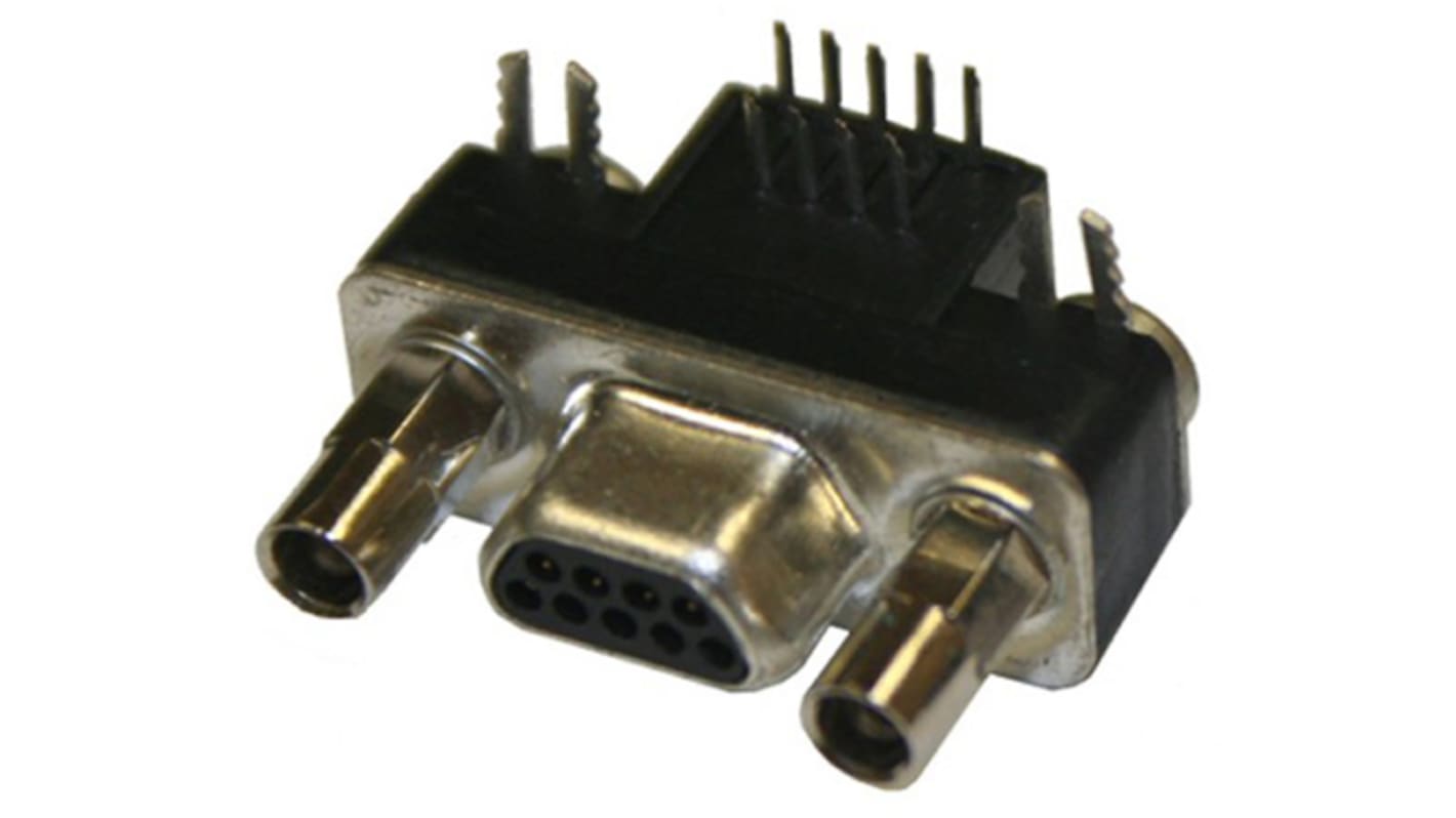 Norcomp MICRO-D 9 Way Right Angle Through Hole D-sub Connector Plug, 1.27mm Pitch, with Boardlocks, Standoffs