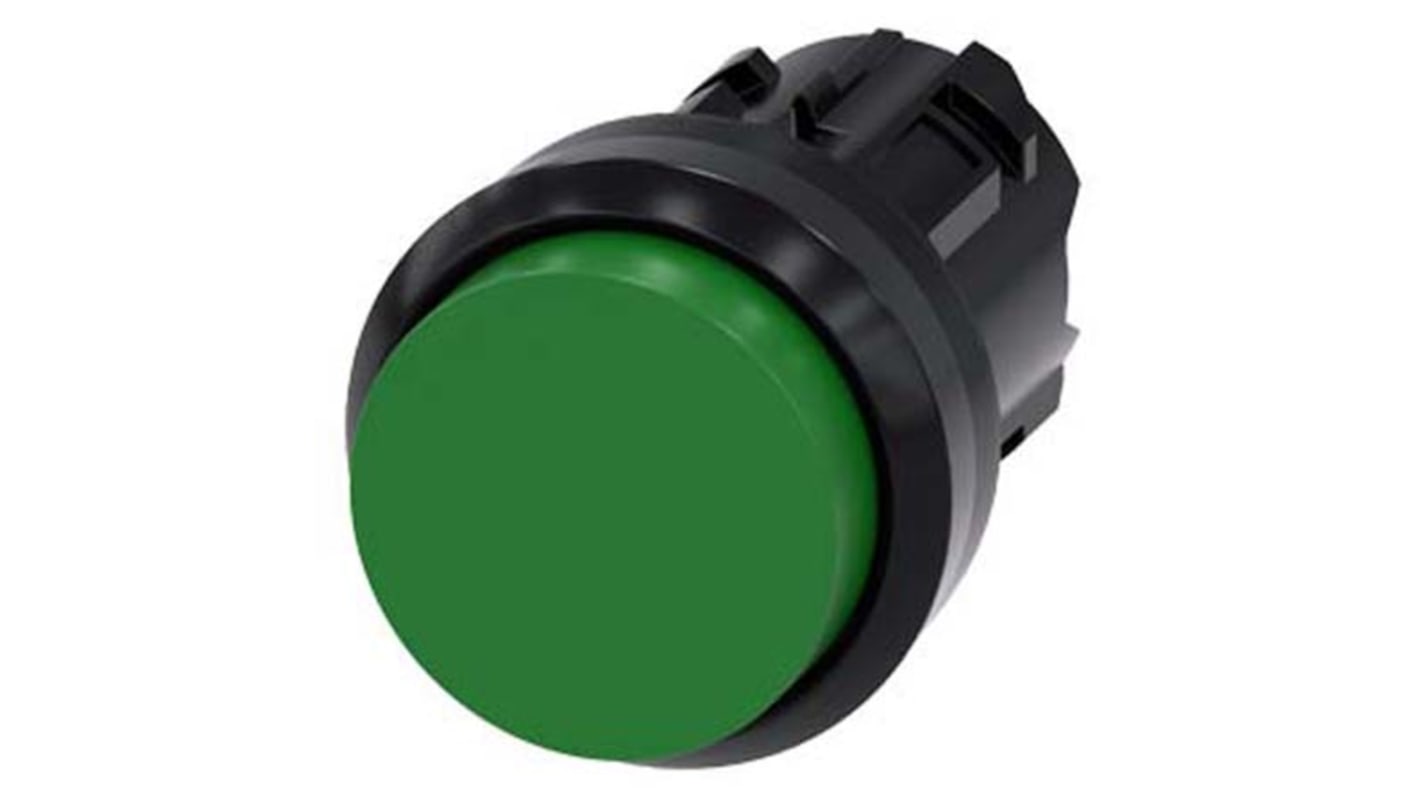 Pulsador Siemens serie SIRIUS ACT, Ø 22mm, de color Verde, Momentáneo, IP66, IP67, IP69K