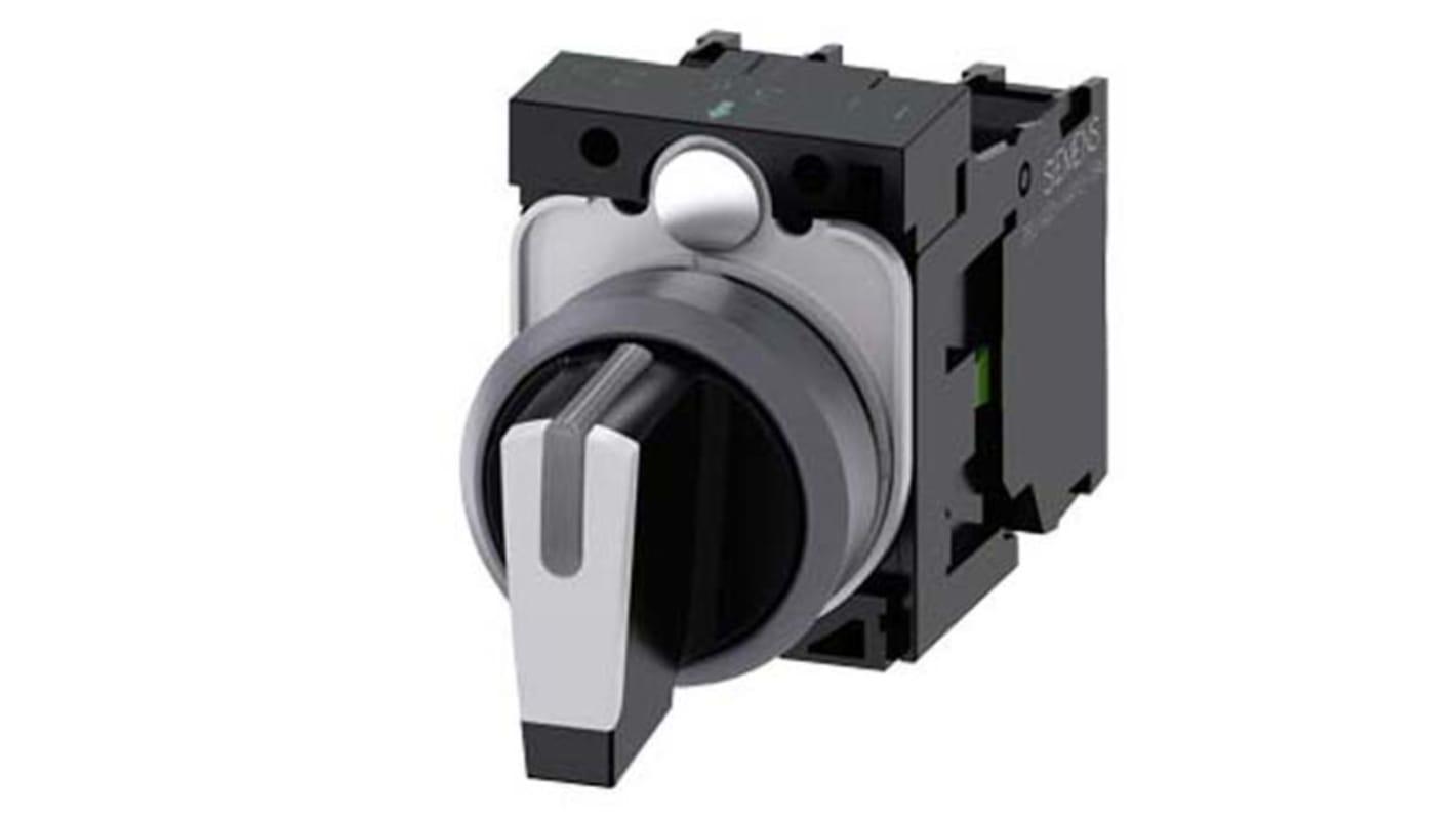 Siemens Short Handle Selector Switch - (2NO) 22mm Cutout Diameter 3 Positions