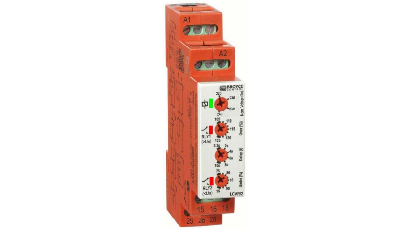 Broyce Control Voltage Monitoring Relay, 1 Phase, SPDT, Maximum of 315 V, DIN Rail