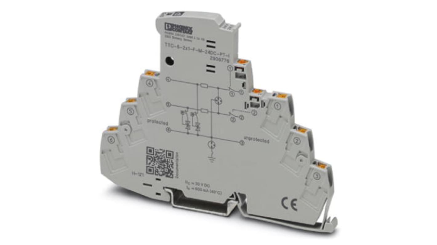 Phoenix Contact, TTC-6-2X1-F-M-24DC-PT-I Surge Protector 30 V dc Maximum Voltage Rating 10kA Maximum Surge Current