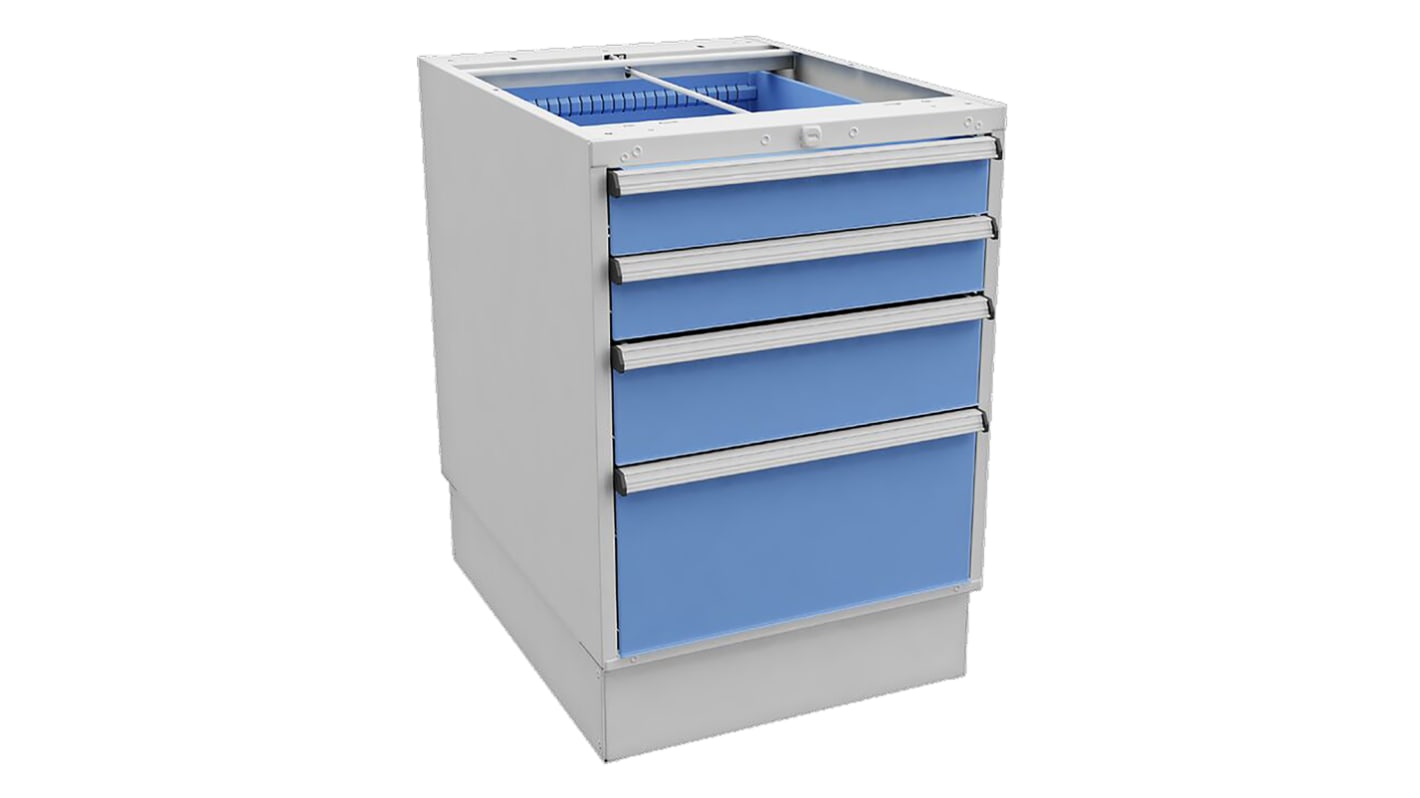 Treston 4 Drawer Unit, Steel, 800mm x 550mm x 715mm, Blue, Grey