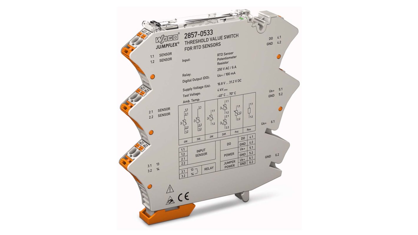 Wago Signalwandler, Schwellwertschalter, Widerstands-Temperaturfühler (RTD), Potentiometer / Digital, Relais DIN-Schiene