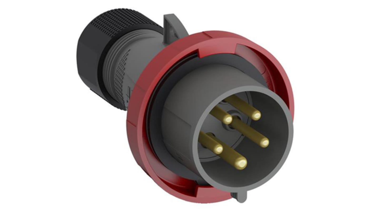 Conector de potencia industrial Macho, Formato 3P + N + E, Orientación Recto, Easy & Safe, Rojo, 415 V, 32A, IP67