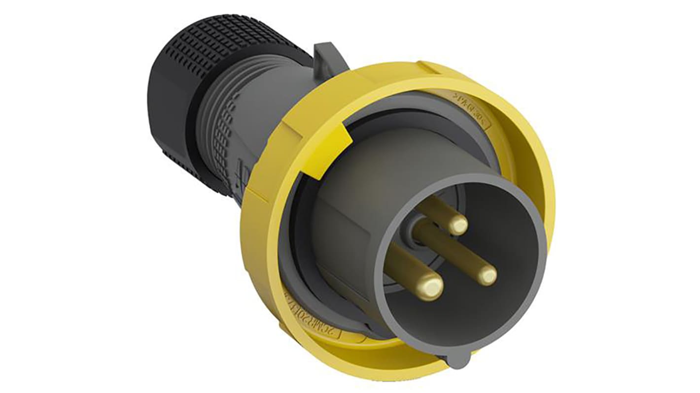 Amphenol Industrial, Easy & Safe IP67 Yellow Cable Mount 2P + E Industrial Power Plug, Rated At 16A, 110 V