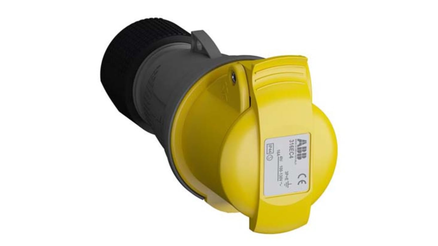 ABB, Easy & Safe IP44 Yellow Cable Mount 3P + E Industrial Power Socket, Rated At 16A, 110 V