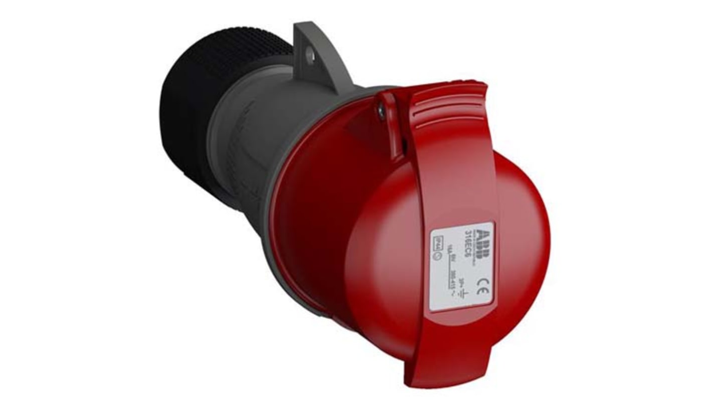 Conector de potencia industrial Hembra, Formato 3P + E, Orientación Recto, Easy & Safe, Rojo, 415 V, 16A, IP44