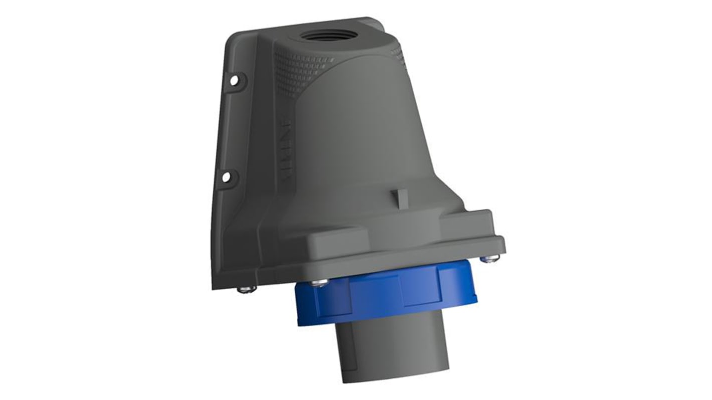 Amphenol Industrial, Easy & Safe IP67 Blue Wall Mount 2P + E Right Angle Industrial Power Plug, Rated At 16A, 230 V