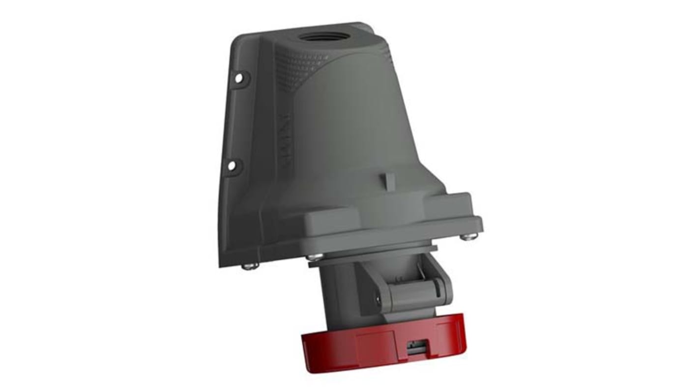 Amphenol Industrial, Easy & Safe IP67 Red Wall Mount 3P + N + E Right Angle Industrial Power Socket, Rated At 32A, 415 V