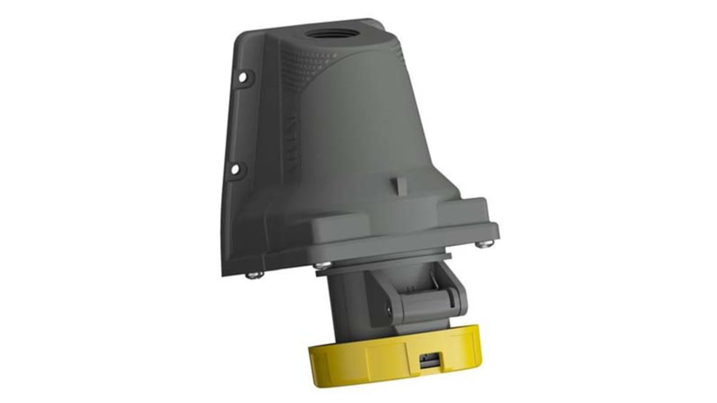 ABB, Easy & Safe IP67 Yellow Wall Mount 2P + E Right Angle Industrial Power Socket, Rated At 16A, 110 V