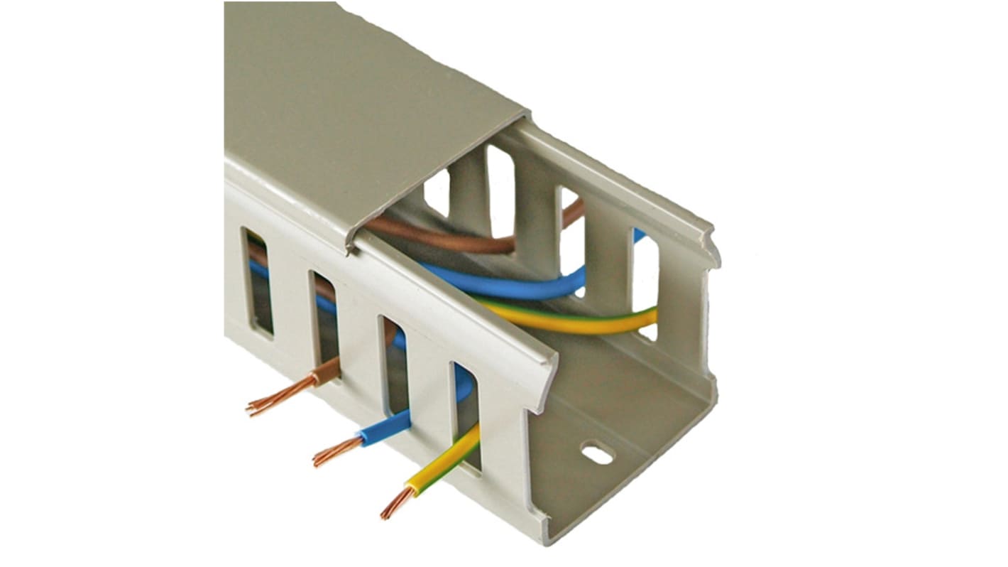 Betaduct Grey Slotted Panel Trunking - Closed Slot, W25 mm x D50mm, L2m, PVC