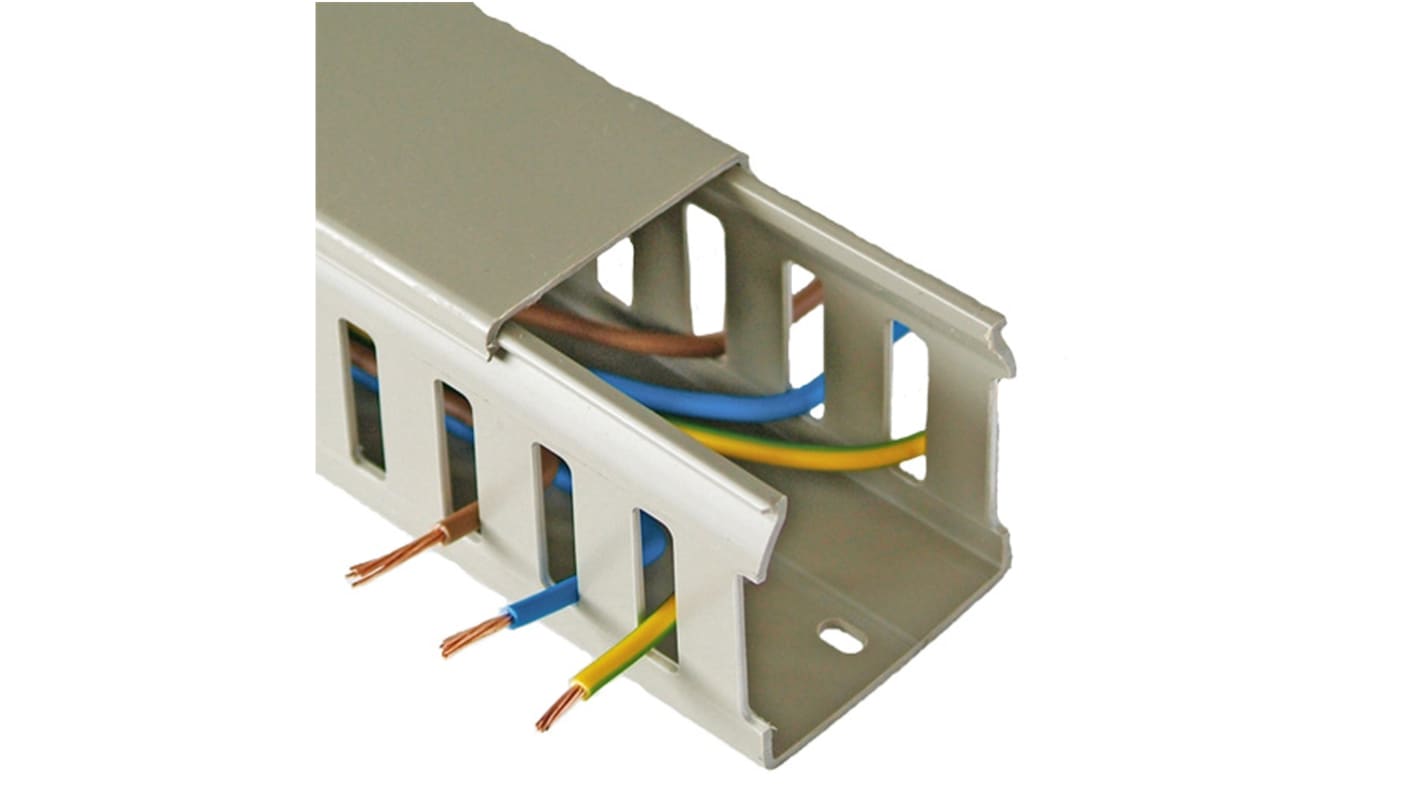 10460054 | Betaduct Grey Slotted Panel Trunking - Closed Slot, W50 mm x ...