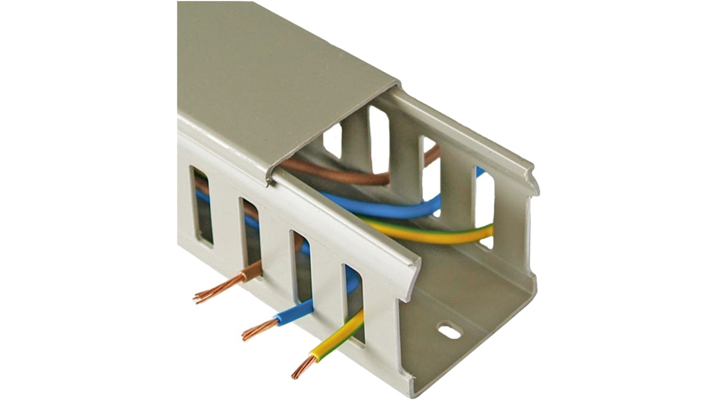 10460104 | Betaduct Grey Slotted Panel Trunking - Closed Slot, W100 mm ...