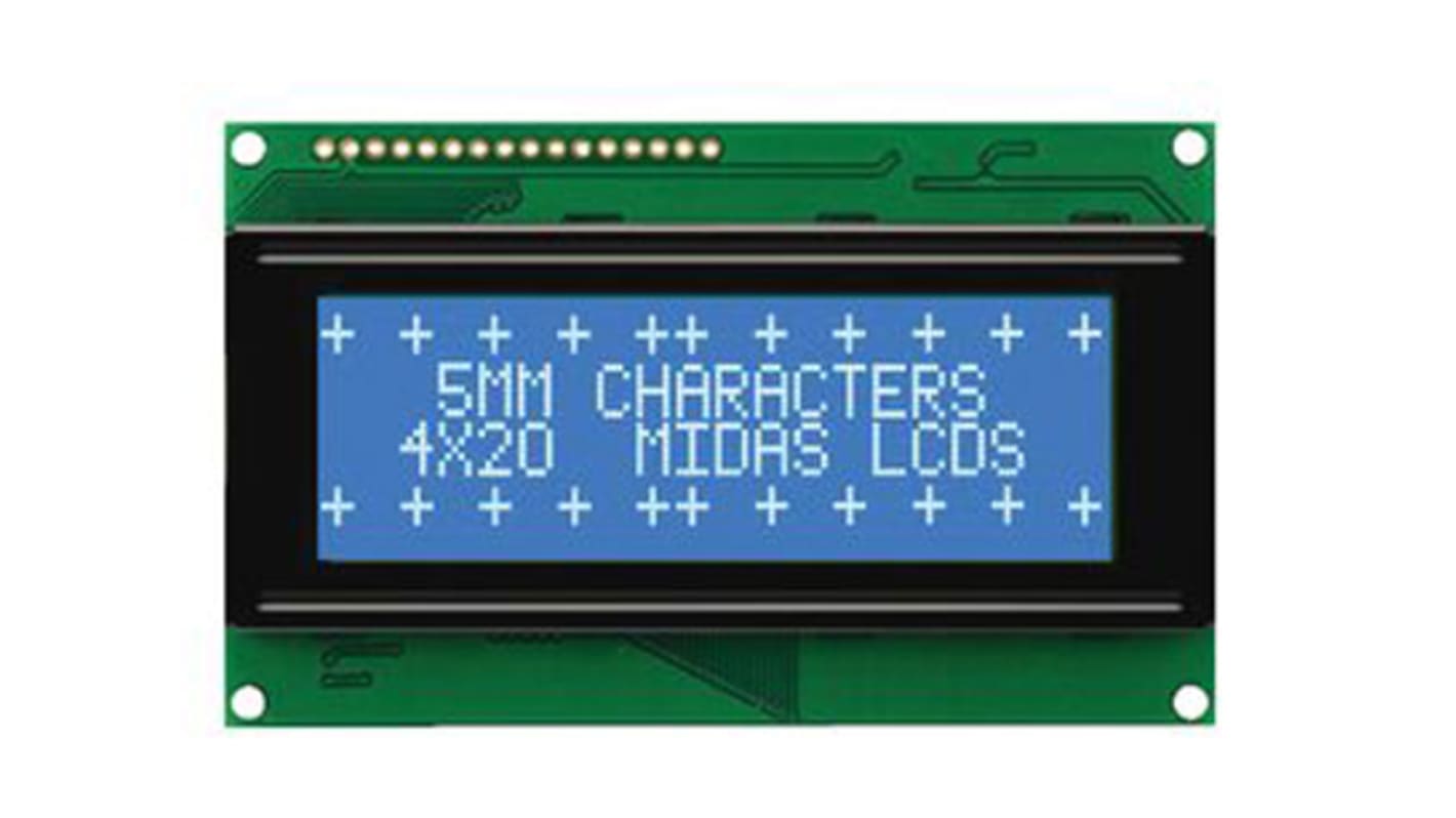 Display monocromo LCD alfanumérico Midas A de 4 filas x 20 caract., transmisivo, área 76 x 26mm