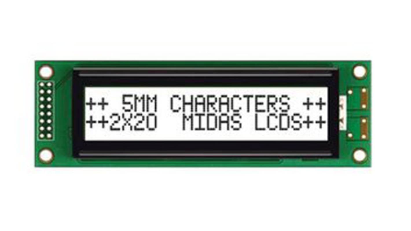 Midas MC22005A6W-FPTLW-V2 A Alphanumeric LCD Display White, 2 Rows by 20 Characters, Transmissive