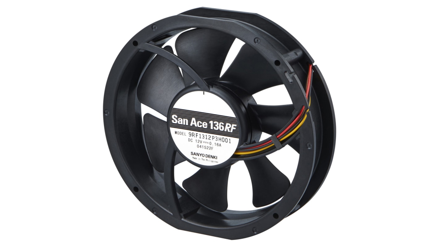 Ventilateur axial San Ace 9RF Sanyo Denki 12 V c.c., 120m³/h, 131 x 136 x 28mm, 1.8W, Dia. 136mm