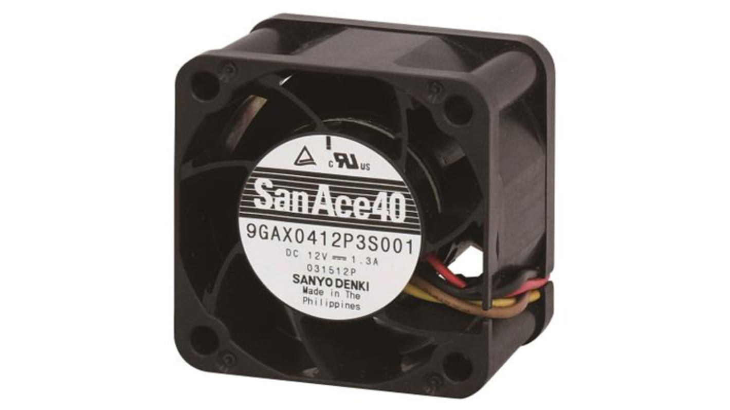 Sanyo Denki San Ace 9GAX Series Axial Fan, 12 V dc, DC Operation, 54m³/h, 15.6W, 1.3A Max, 40 x 40 x 28mm