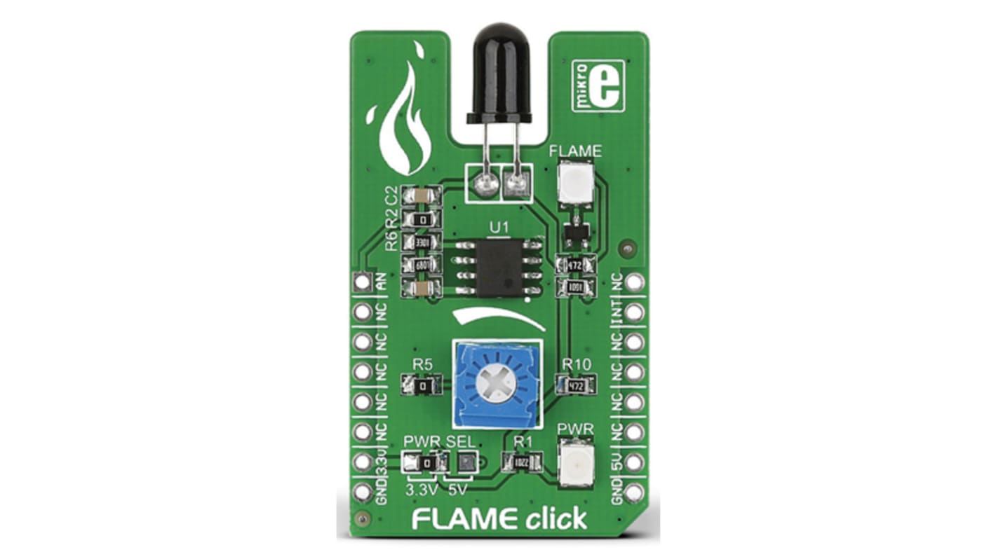 Scheda click mikroBus Flame Click MikroElektronika, con Sensore di fiamma