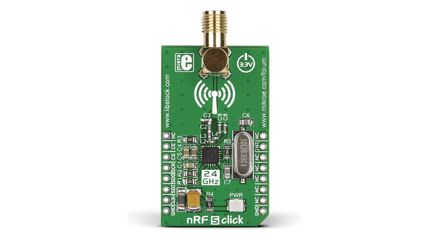 MikroElektronika nRF S Click nRF24L01P RF Transceiver mikroBus Click Board for Active RFID, Game Controllers, Home &