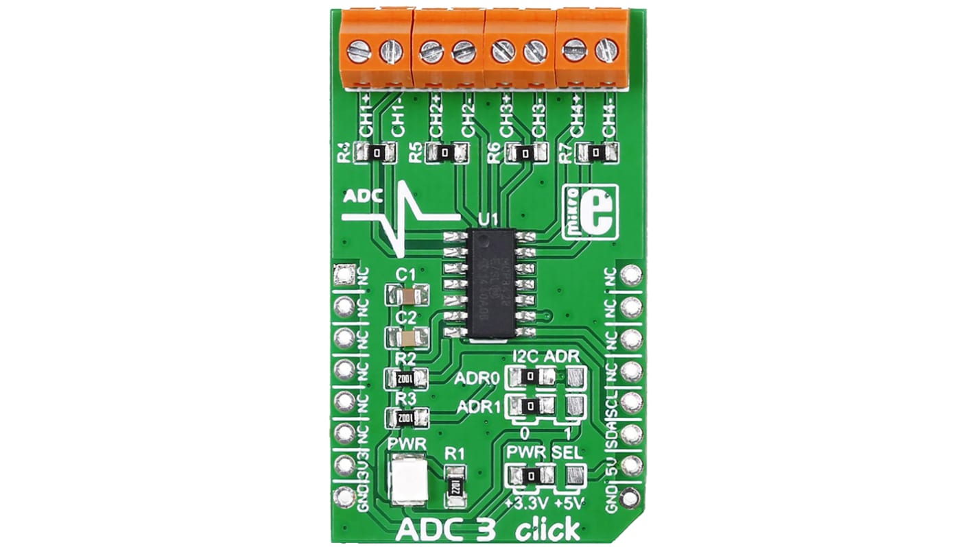 Vývojová sada pro převod signálu ADC for MCP3428, klasifikace: Deska mikroBus Click ADC3 Click MikroElektronika 16bitový