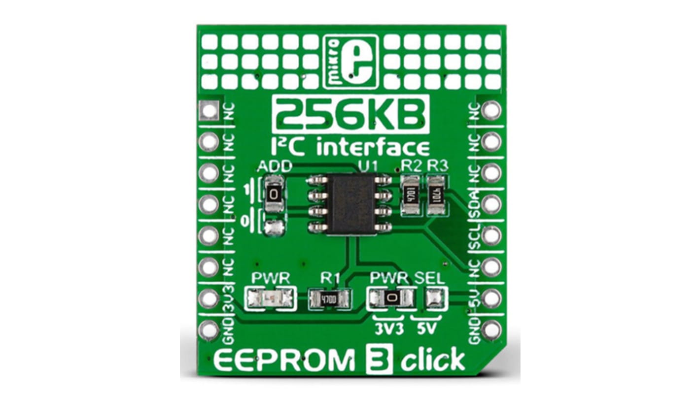 Zestaw badawczo-rozwojowe – pamięci, EEPROM3 click, AT24CM02, rodzaj: Płyta rozwojowa, EEPROM, do użytku z: MikroBUS