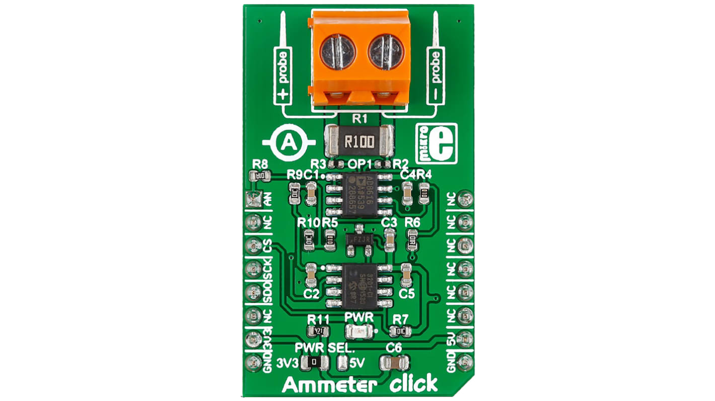 Shield Misurazione di corrente per MikroBUS Ammeter click AD8616, MAX6106, MCP3201