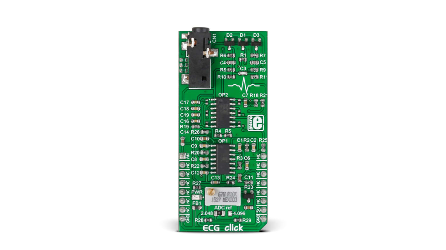 Placa Click mikroBus Sensor de ritmo cardíaco MikroElektronika ECG click - MIKROE-2455