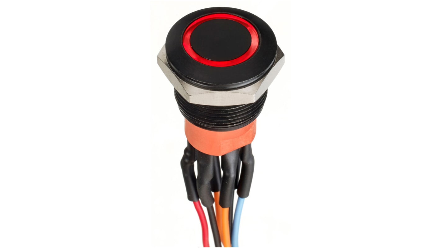 APEM Illuminated Push Button Switch, Momentary, Panel Mount, 19.2mm Cutout, DPDT, Red LED, 30V dc, IP67