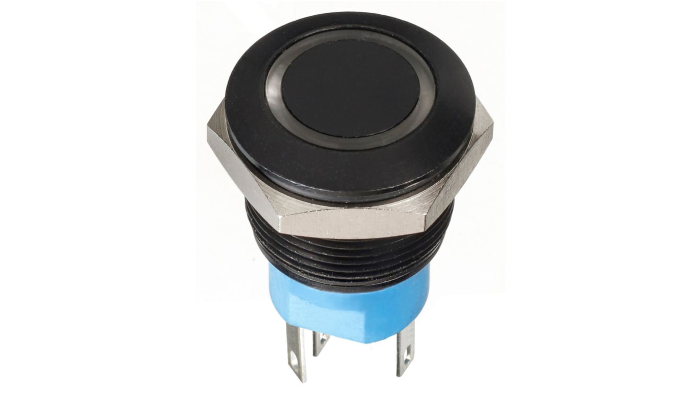 APEM Push Button Switch, Momentary, Panel Mount, 19.2mm Cutout, DPDT, 30V dc, IP67