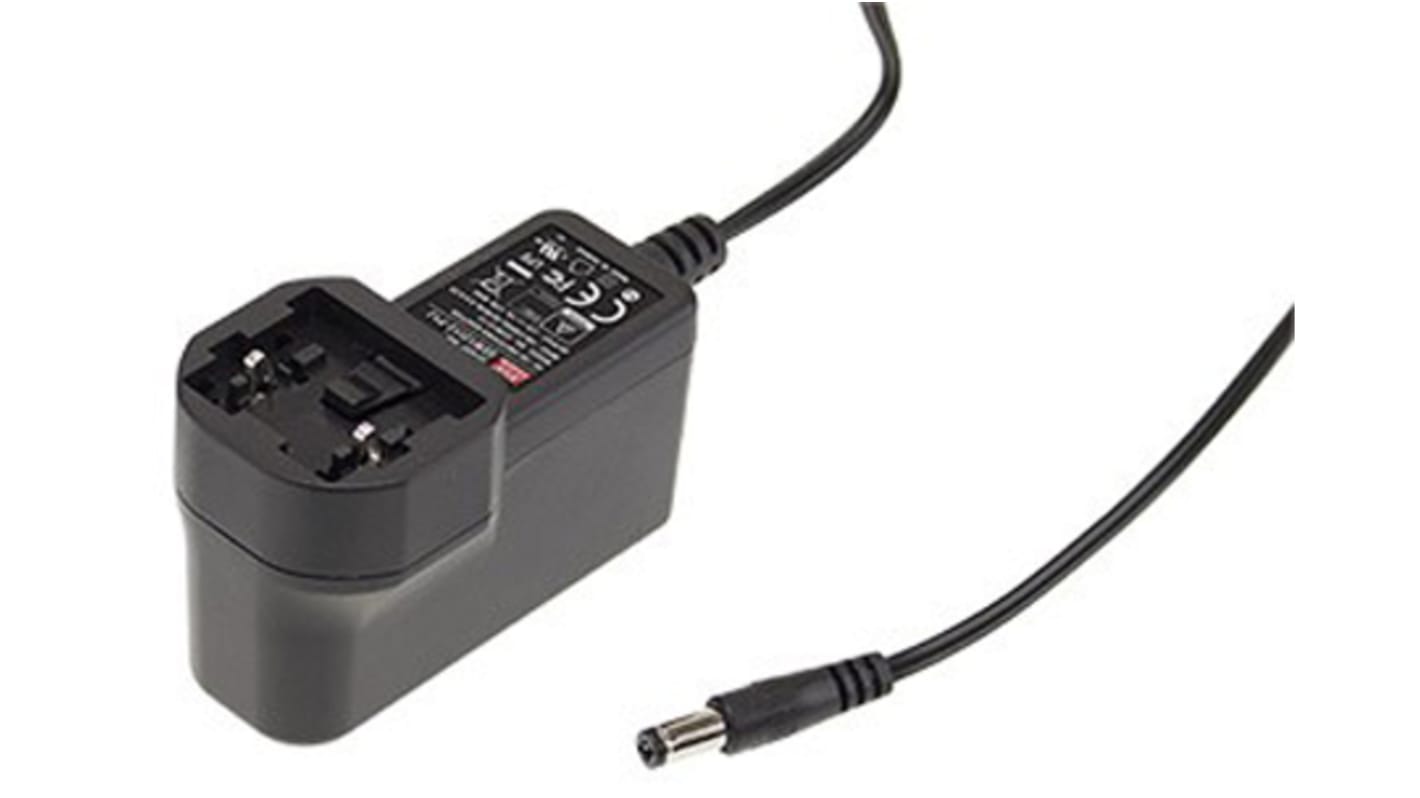 MEAN WELL 12W Plug-In AC/DC Adapter 9V dc Output, 1.33A Output